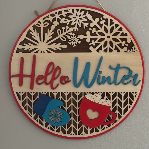 Hand Crafted Other - ❄️ Hello Winter Wooden Sign – Cozy Handmade Seasonal Door Décor
